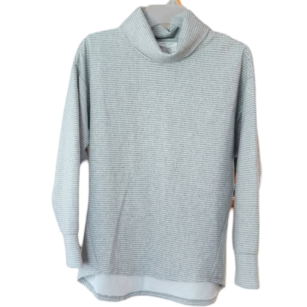 Cable & Gauge Studio‎ NWT XS Grey Striped Cowl Neck Pullover Top Ribbed Knit